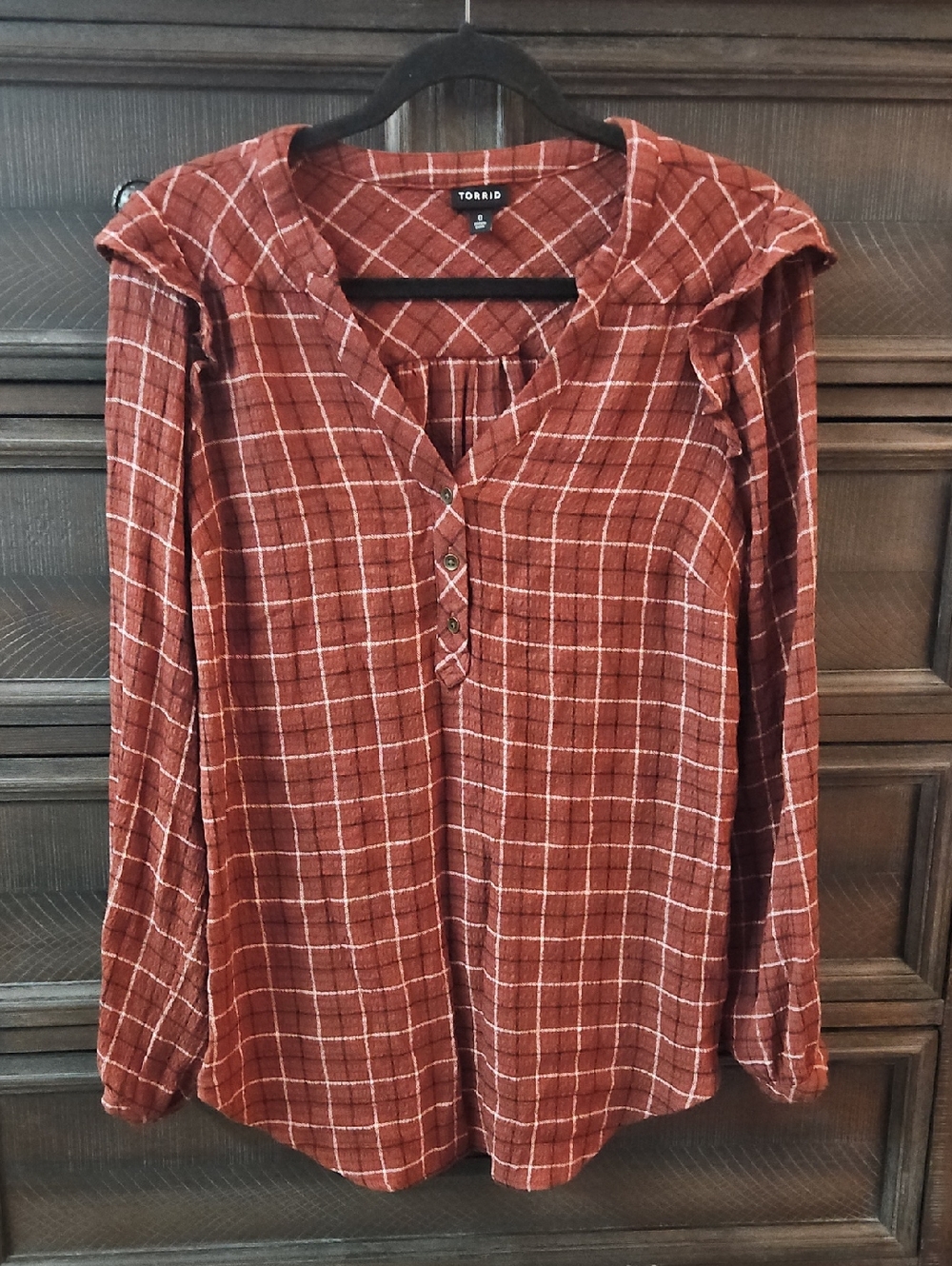 torrid rust and white plaid Henley blouse
